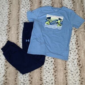 Under Armour Light Blue Tee and Dark Blue Pants Set
